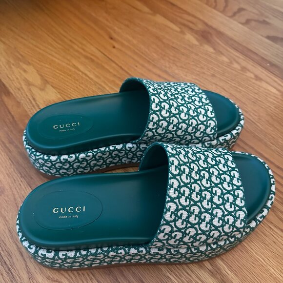 Gucci GG Monogram Platform Sandals 39.5 - Canvas and Leather WORN TWICE - Picture 11 of 12